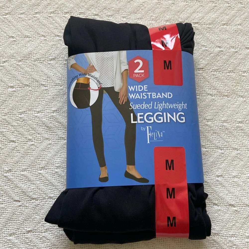 FELINA 2- PACK WOMEN WIDE WAISTBAND SUEDED LIGHTWEIGHT LEGGINGS - Picture 5 of 8